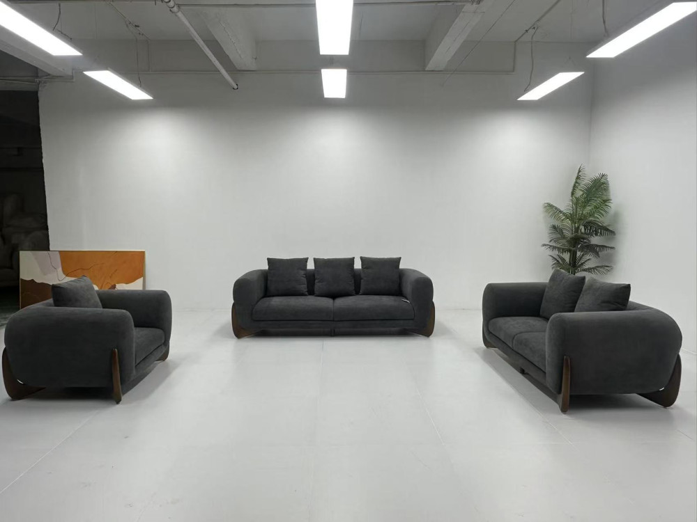 Serene Nest Luxury Upholstered Sofa Set with Wood Base Accents
