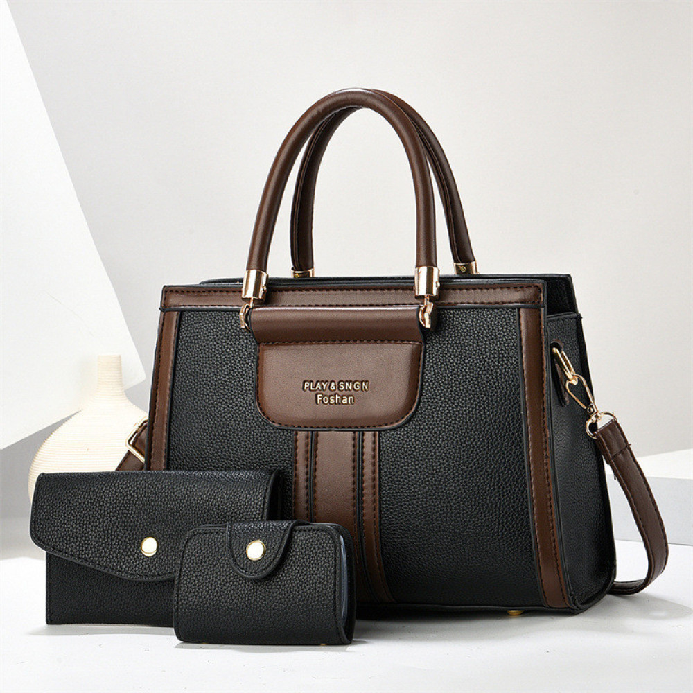 Trendy Large Capacity Top-Handle Handbag and Wallet 3-Piece Set
