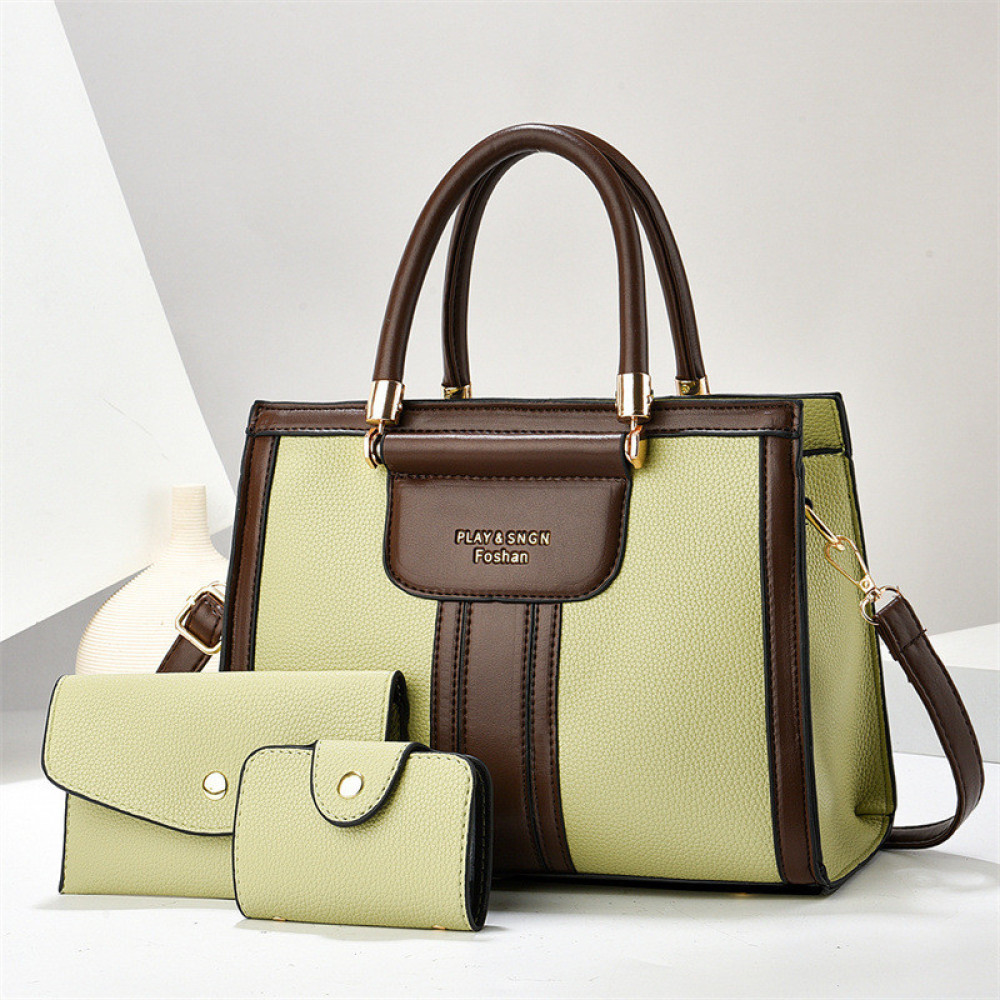 Trendy Large Capacity Top-Handle Handbag and Wallet 3-Piece Set