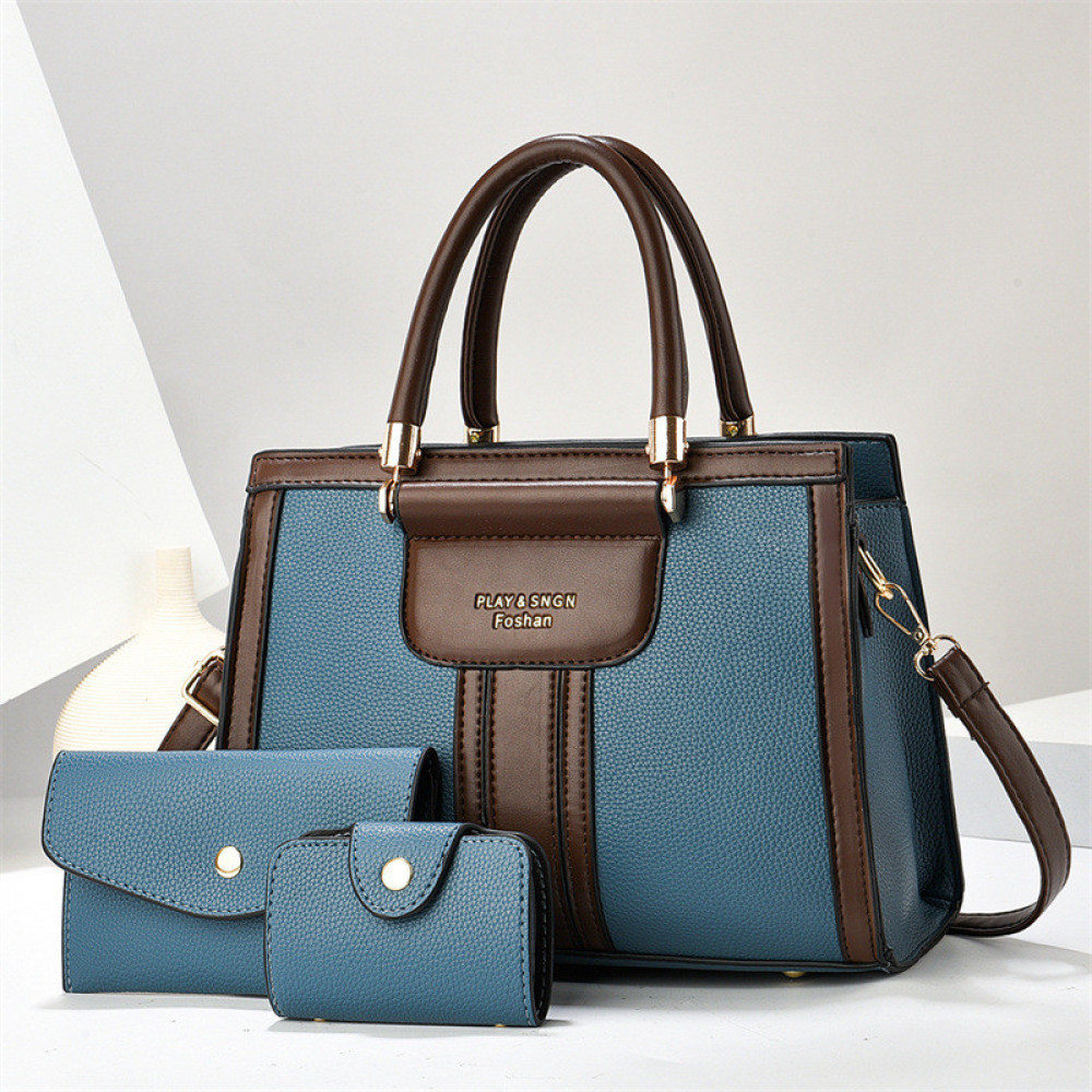 Trendy Large Capacity Top-Handle Handbag and Wallet 3-Piece Set