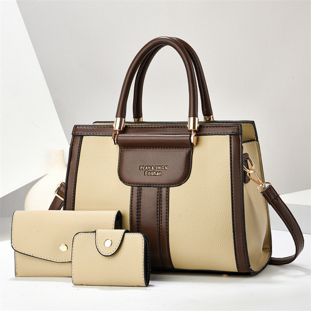 Trendy Large Capacity Top-Handle Handbag and Wallet 3-Piece Set