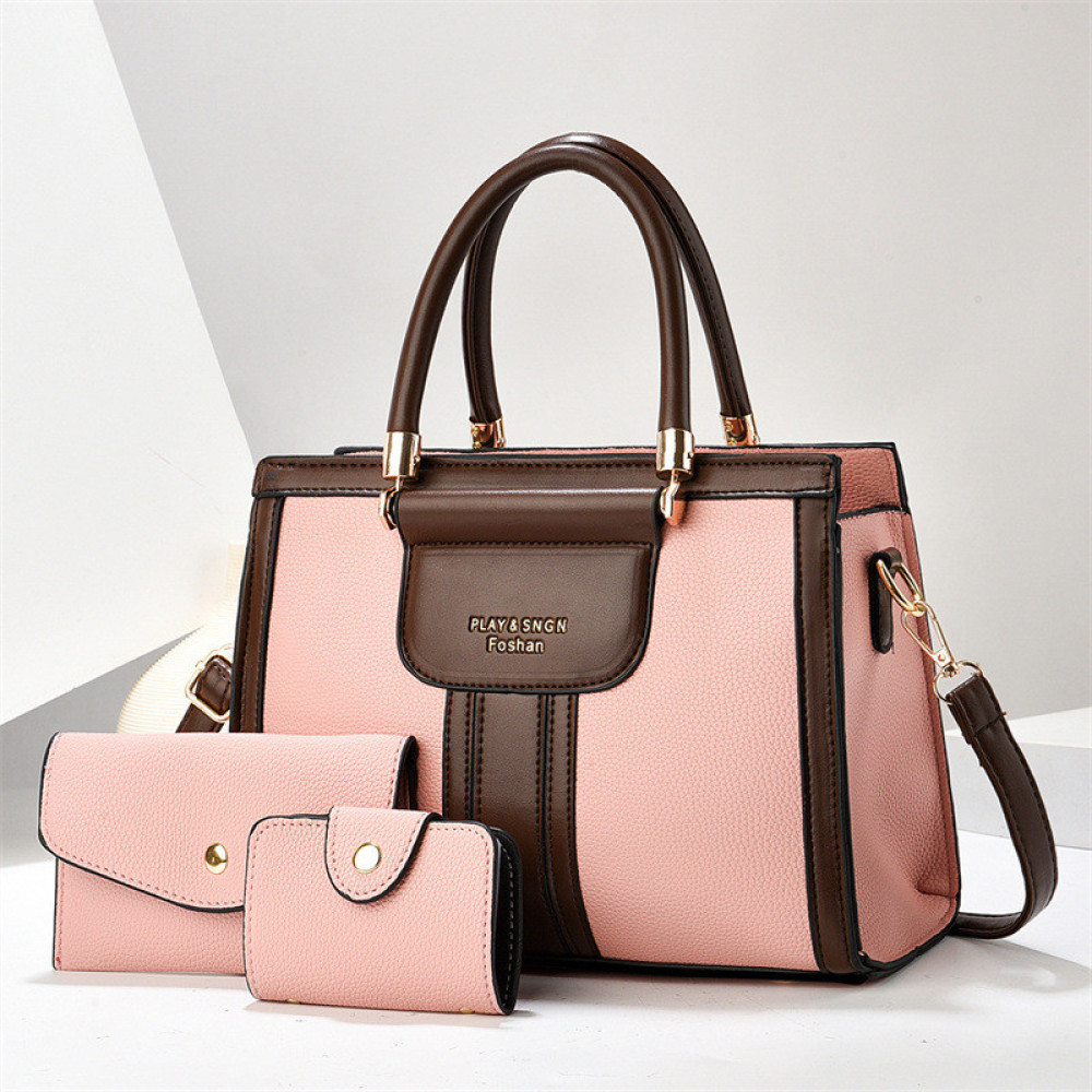Trendy Large Capacity Top-Handle Handbag and Wallet 3-Piece Set