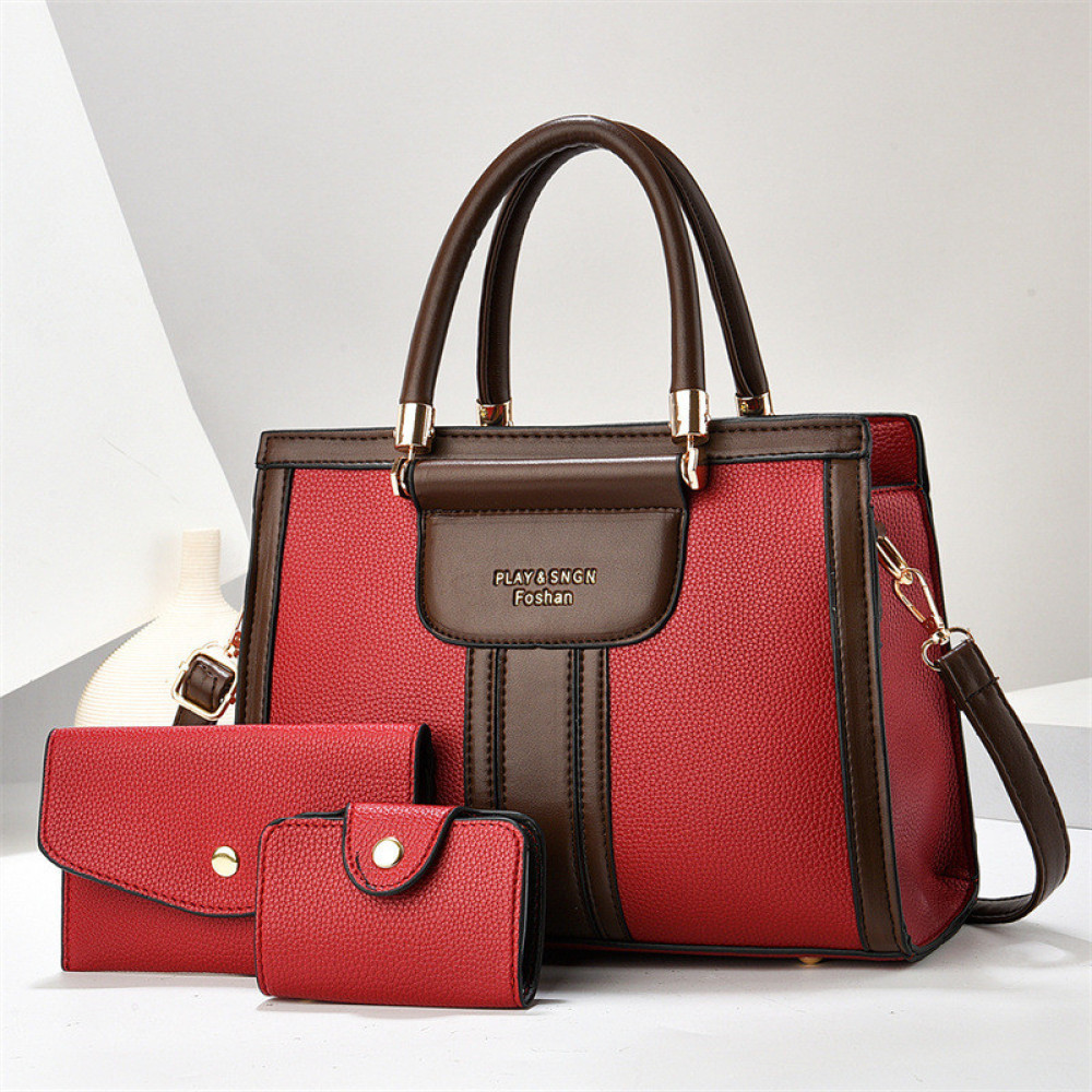 Trendy Large Capacity Top-Handle Handbag and Wallet 3-Piece Set