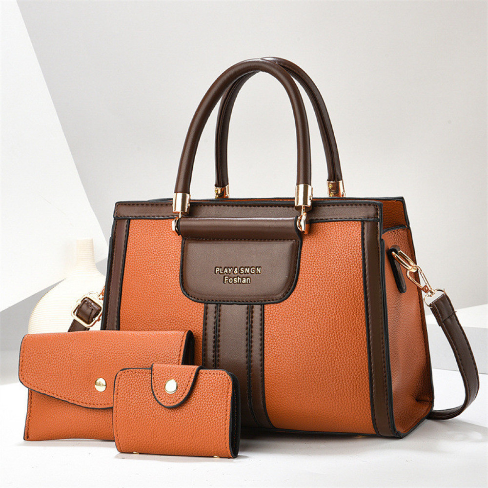 Trendy Large Capacity Top-Handle Handbag and Wallet 3-Piece Set